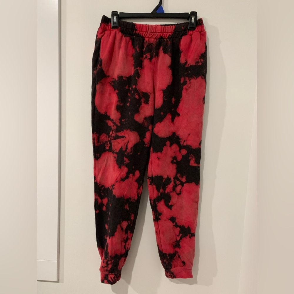 Red black tie dye joggers